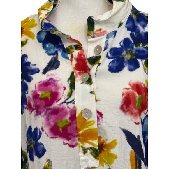 John Mark blue floral tunic, large, resort, casual, bloomcore, feminine, artsy - Picture 4 of 7